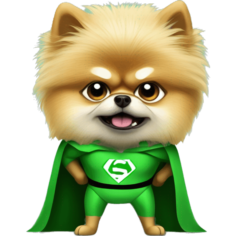 angry pomeranian in green superhero suit emoji