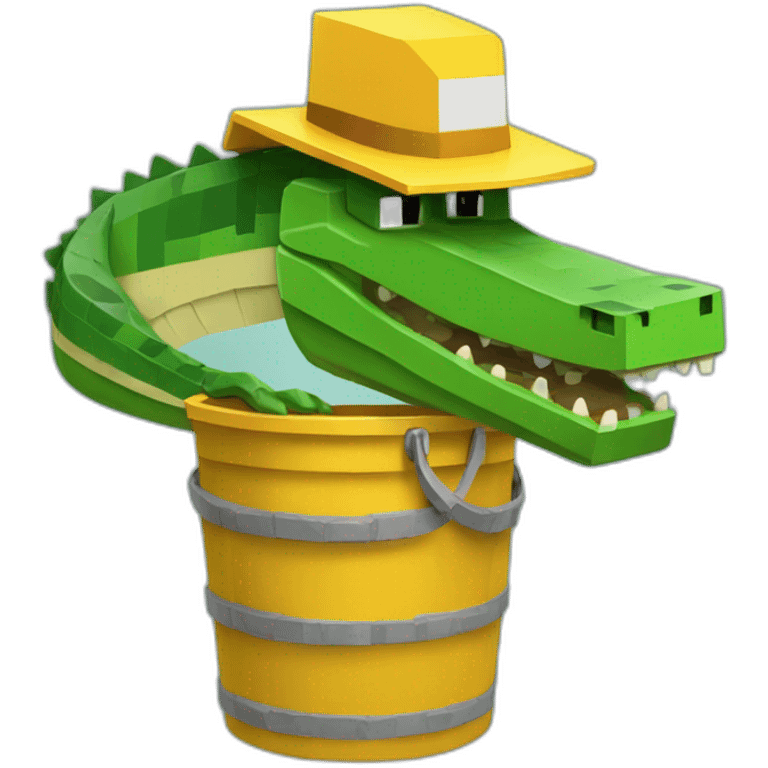 Crocodil with a minecraft bucket emoji