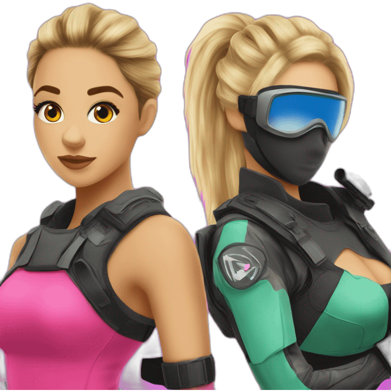 Rosalía and Shakira doing paintball emoji