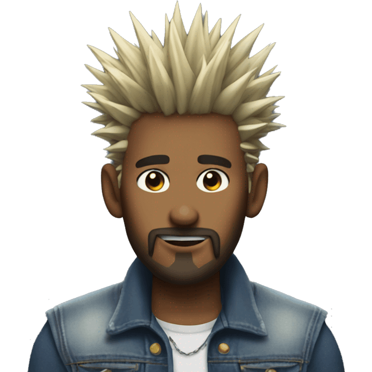 Edge lord with spikey frosted tips and a denim vest  emoji