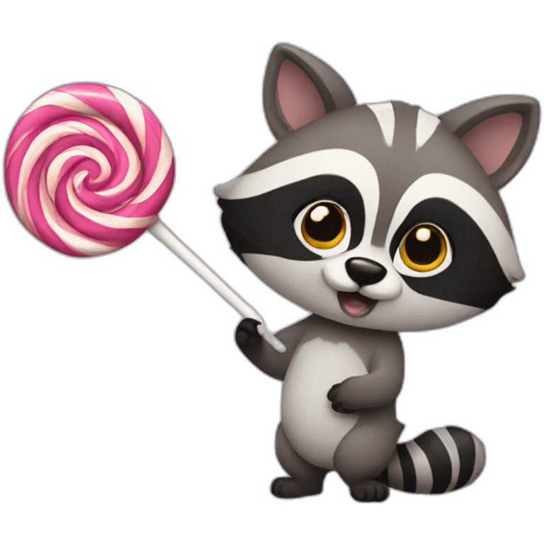 Lollipop holding a raccoon emoji