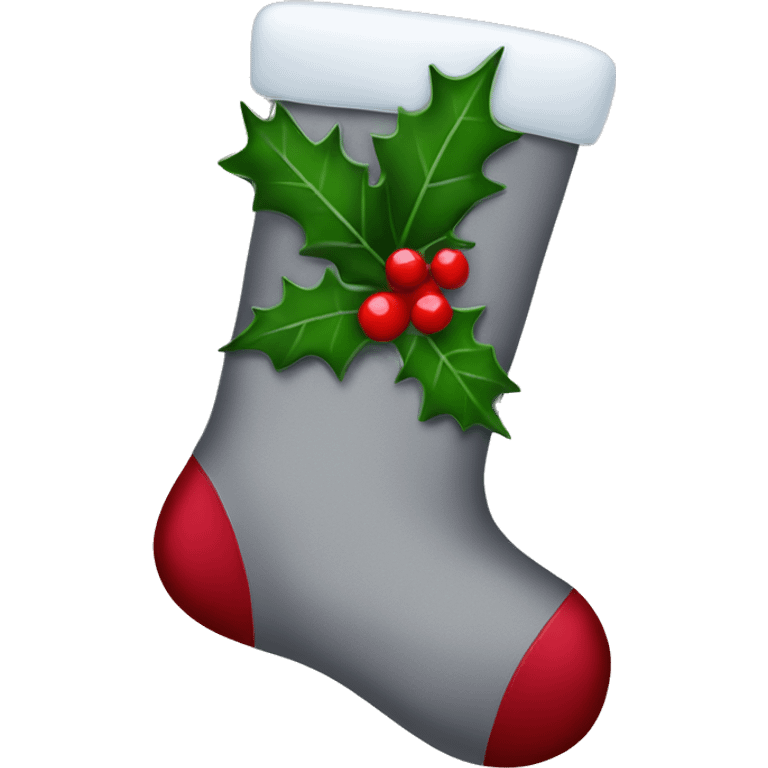 Aesthetic Grey Christmas stocking with holly berry and leaves on top left corner  emoji