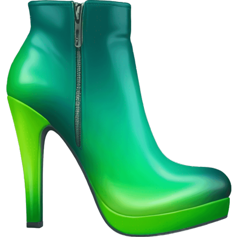 Realistic isolated top view of a pair of dark teal,lime green,mint green and emerald green ombre high heel ankle boots. emoji