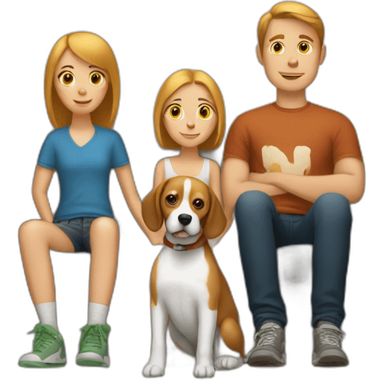 White boy, girl and beagle Sit on couch emoji