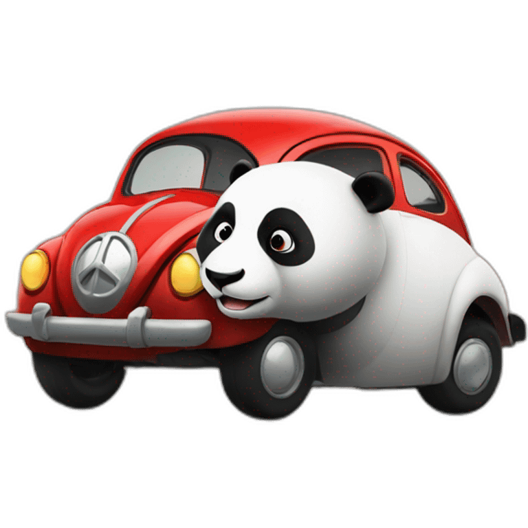 Panda driving a red beetle emoji