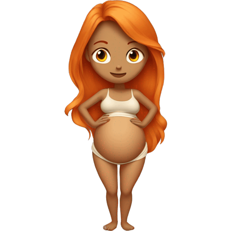 Tan girl with long orange hair holding pregnant stomach emoji