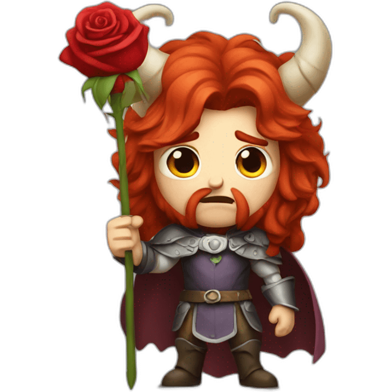 angry prince with horns and long red hair holding a rose emoji