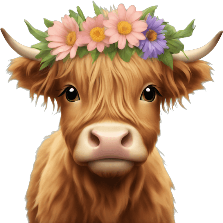 Baby highland cow with flower crown emoji