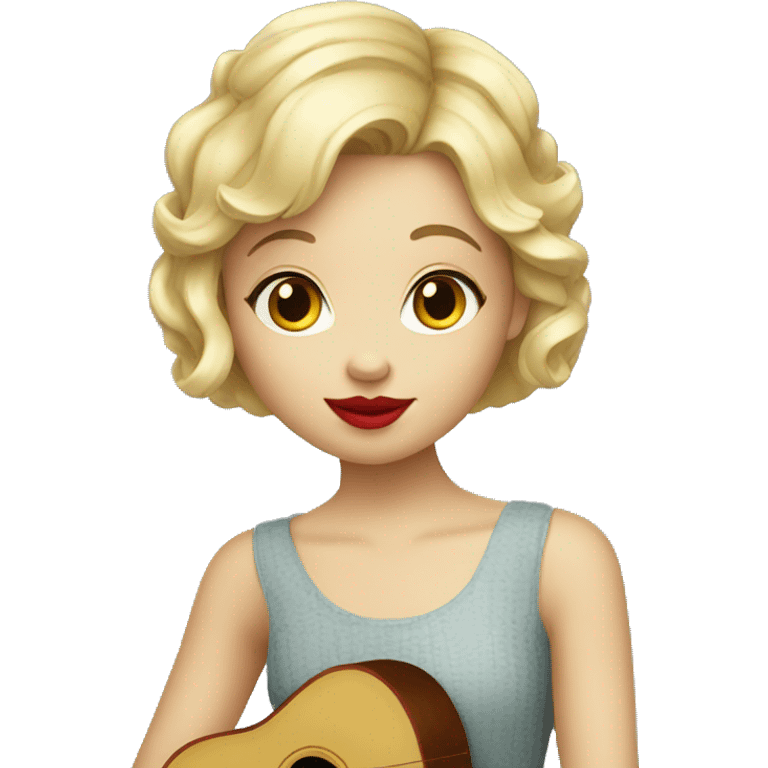 blond girl pixie haircut playing ukulele red lipstick  emoji