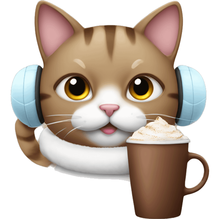 Cat with ear muffs drinking hot chocolate  emoji