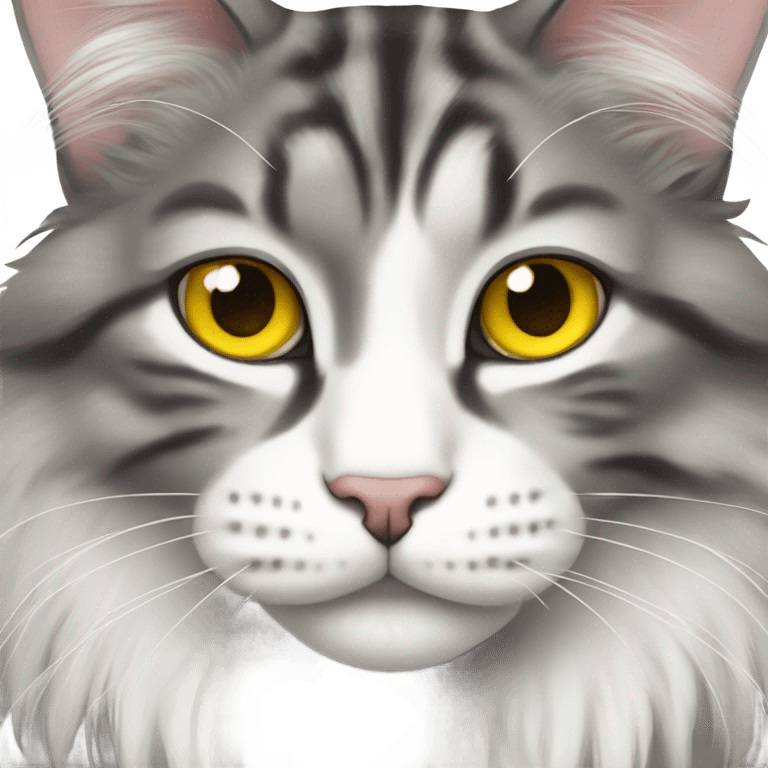 Main coon cat white gray with yellow eyes emoji