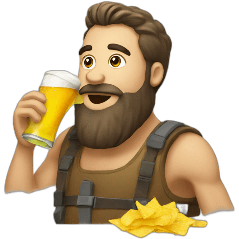 bearded man drinking beer and eating chips emoji