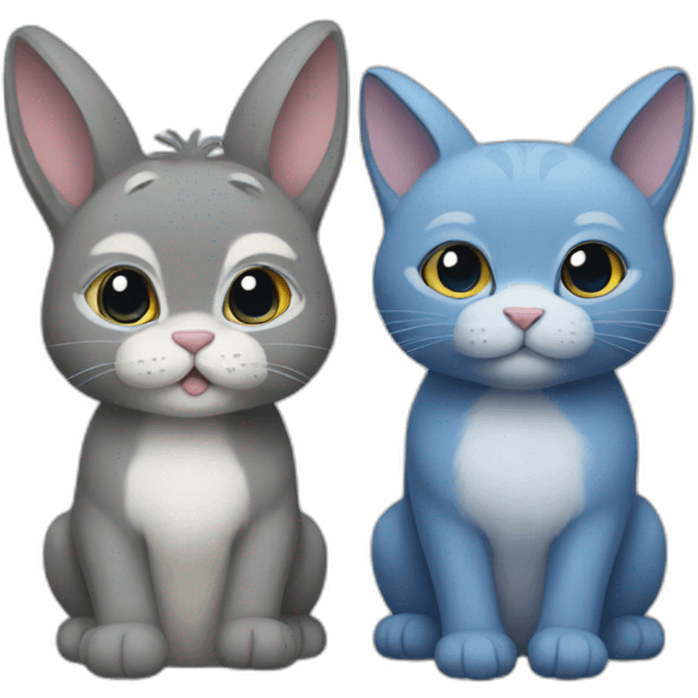 Blue rabbit and grey cat emoji