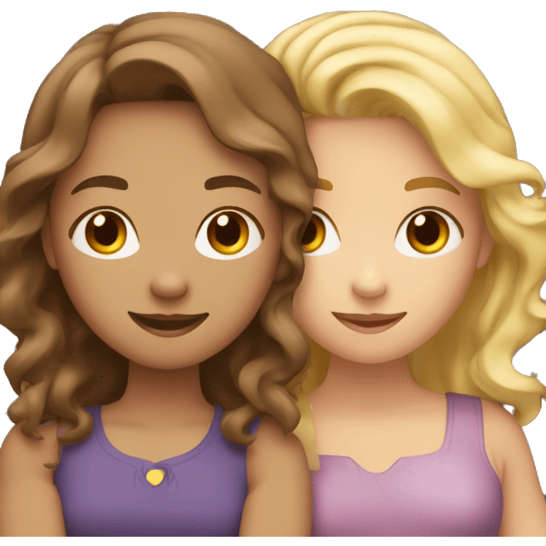 One girl withe brown wavy hair and another girl with blonde hair hugging each other emoji