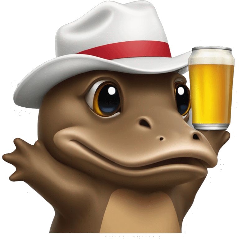 platypus in white 49ers hat with beer can emoji