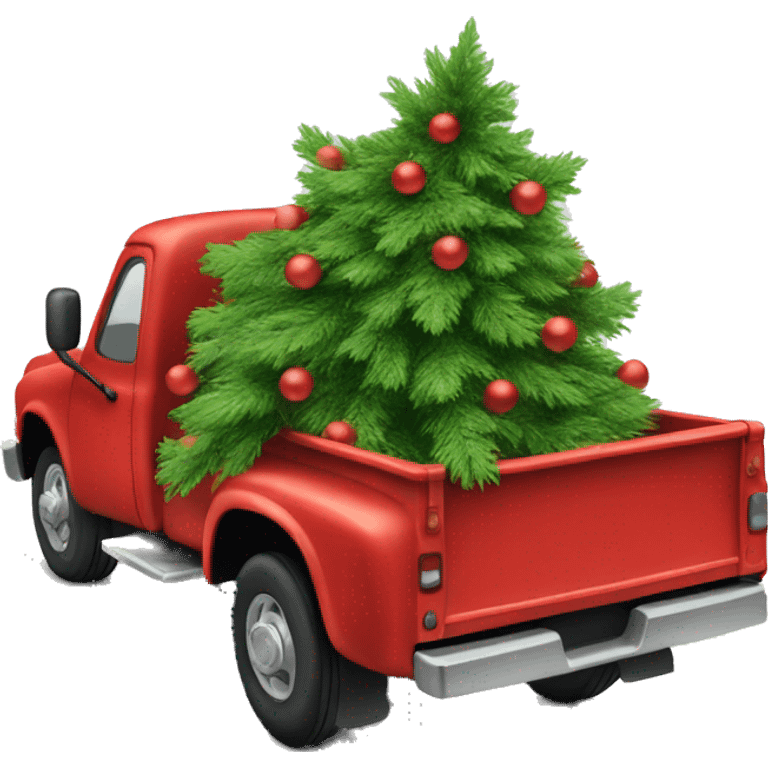 Red truck carrying a Christmas tree emoji