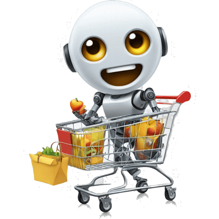 robot having fun inside a shopping cart emoji