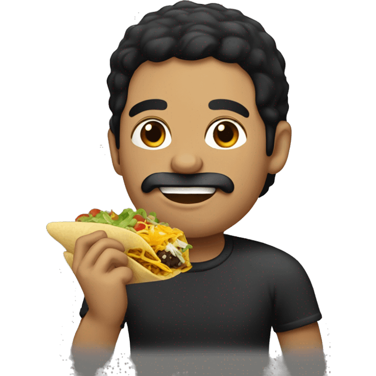 Man with black hair and black gotee eating a taco emoji