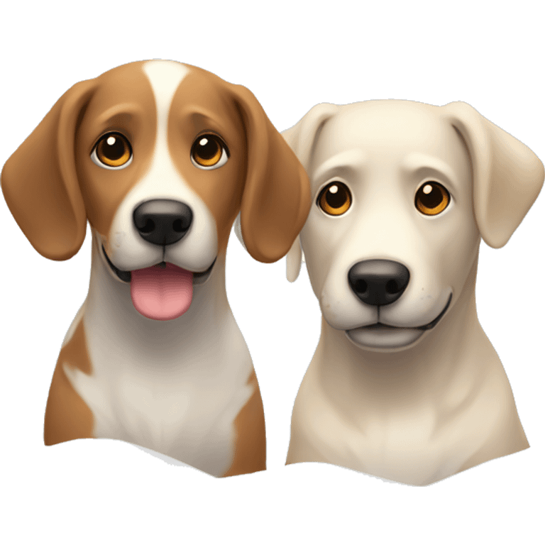 two winter dogs staring at eachother with hearts above their heads emoji