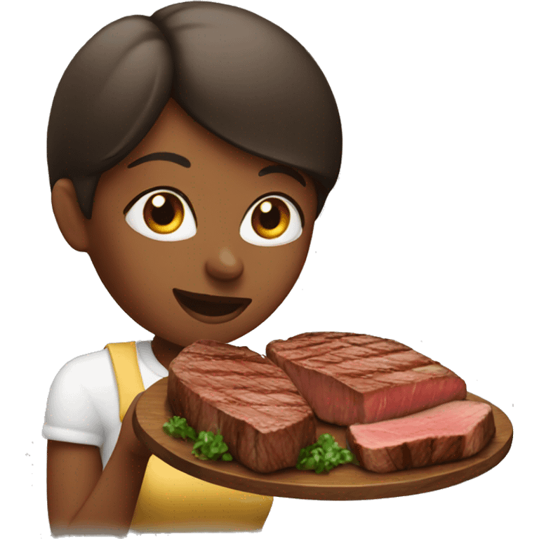 Woman eating steak emoji