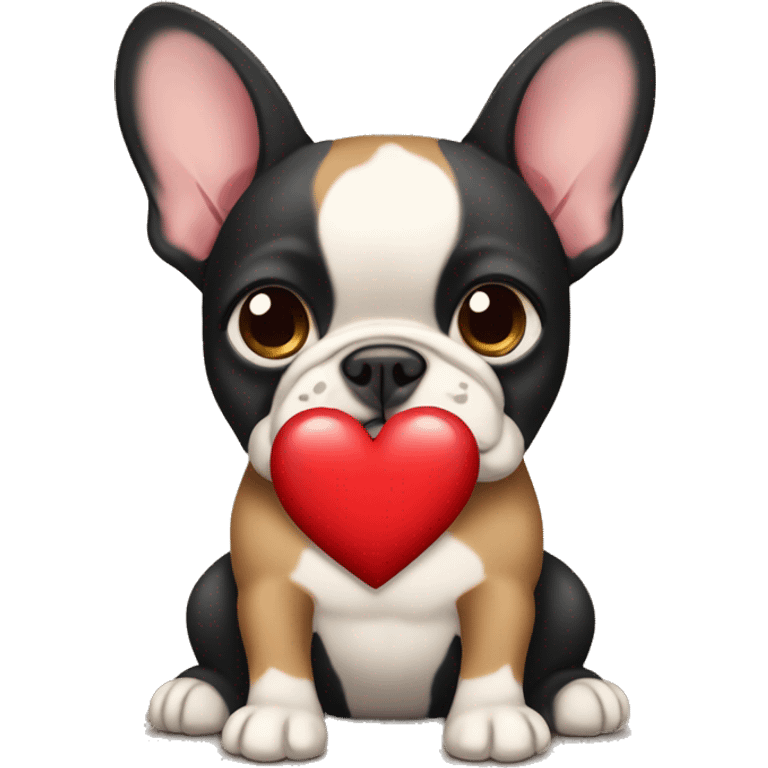 Black and tan frenchie dog holding heart  emoji