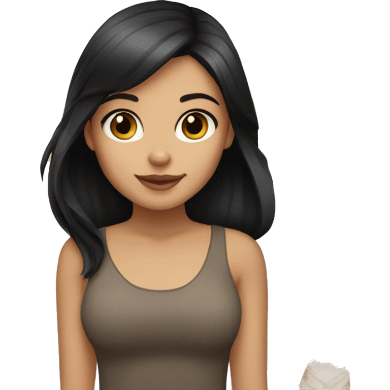 Light skinned girl with black hair and dark eyes with bengal cat emoji