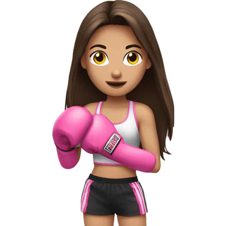 Brunette long haired girl wearing pink boxing gloves emoji