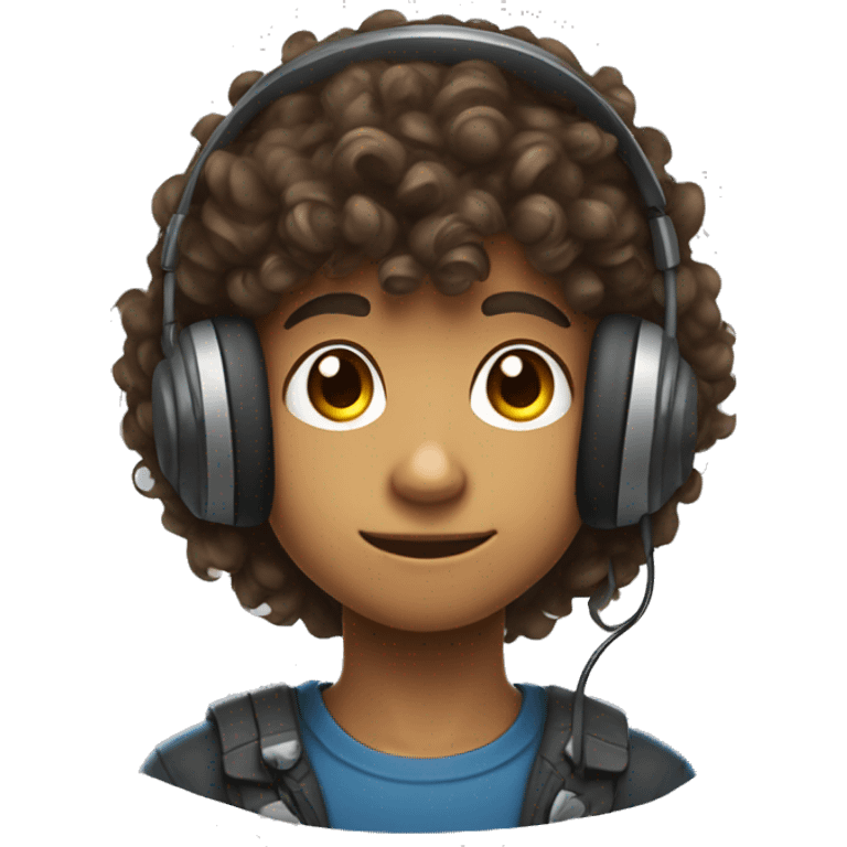 a boy of 12 years old with curly hair and brown eye who wears a gaming headset emoji