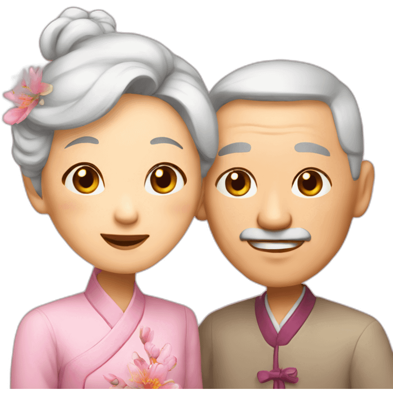 Old Chinese couple love each other emoji