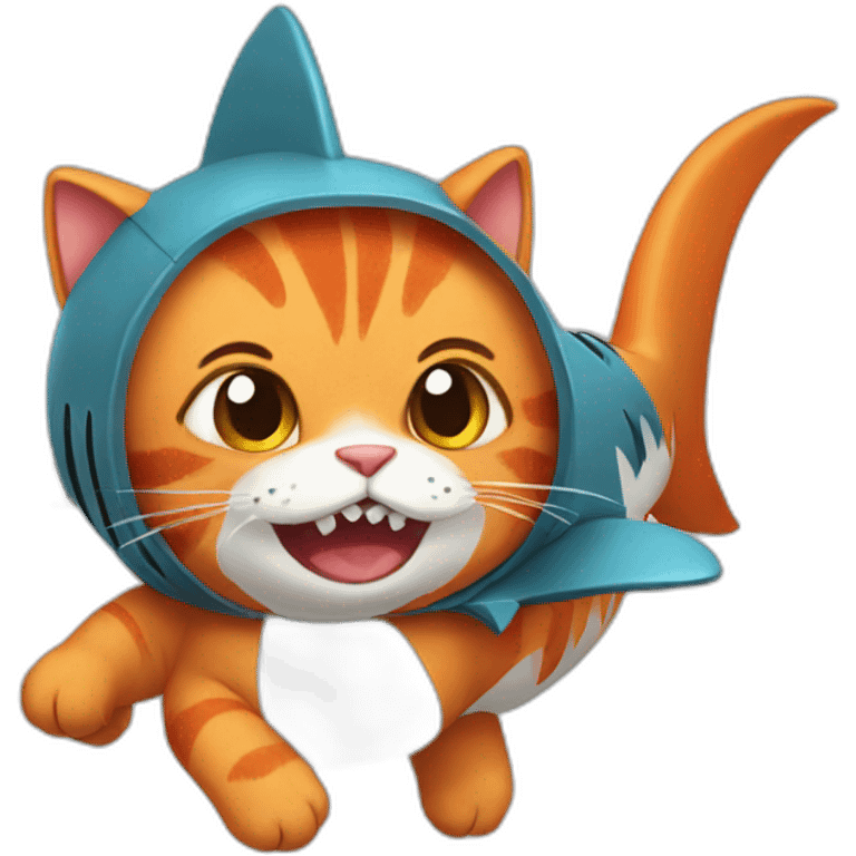 a red cat in a shark costume emoji