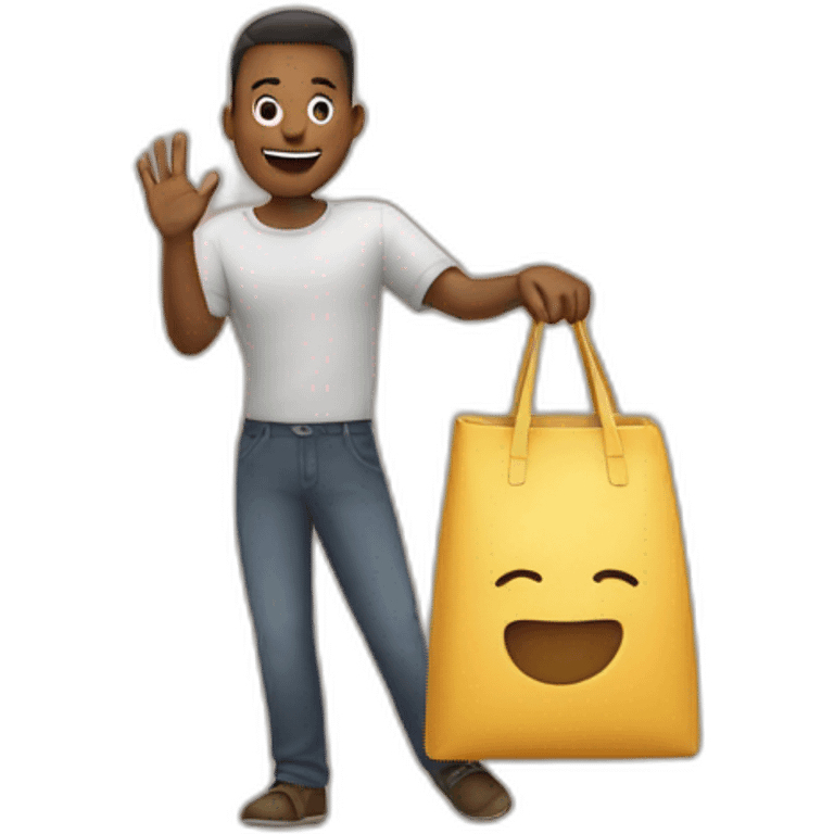 Said hello with one hand, with a bag emoji