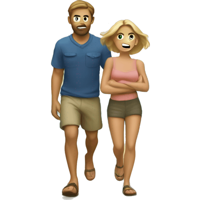 Caucasian couple sneaking away to an island  emoji