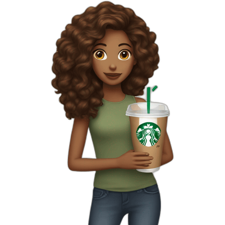 Starbucks cup cold drink with brown girl brown hair with Luis vittuon Bag emoji