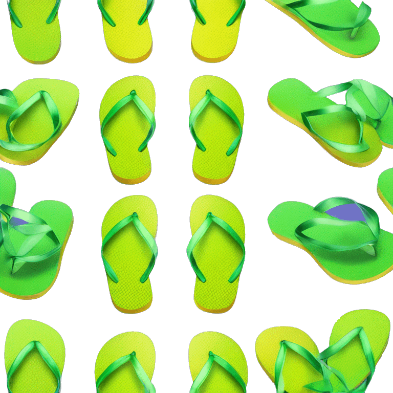 Realistic metallic gold lime green gradient pair of summer flip flops isolated. emoji