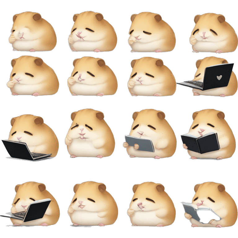 University hamster student, Study hard, lots of assignment deadline, tired, study at Night, using computer  emoji