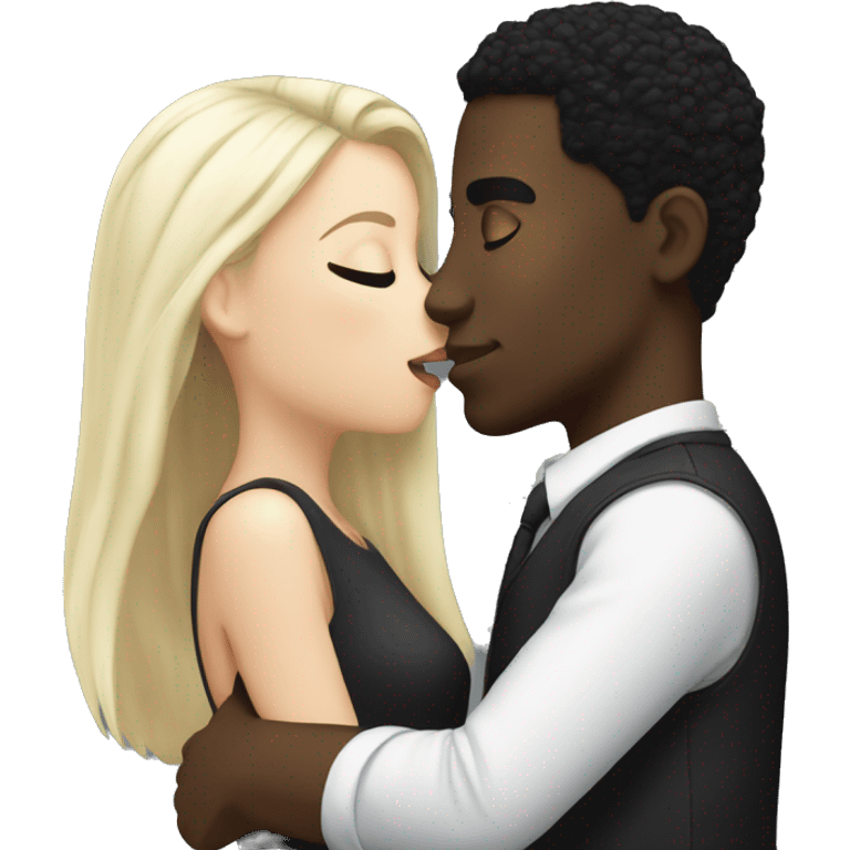 black guy kissing white girl with black hair emoji