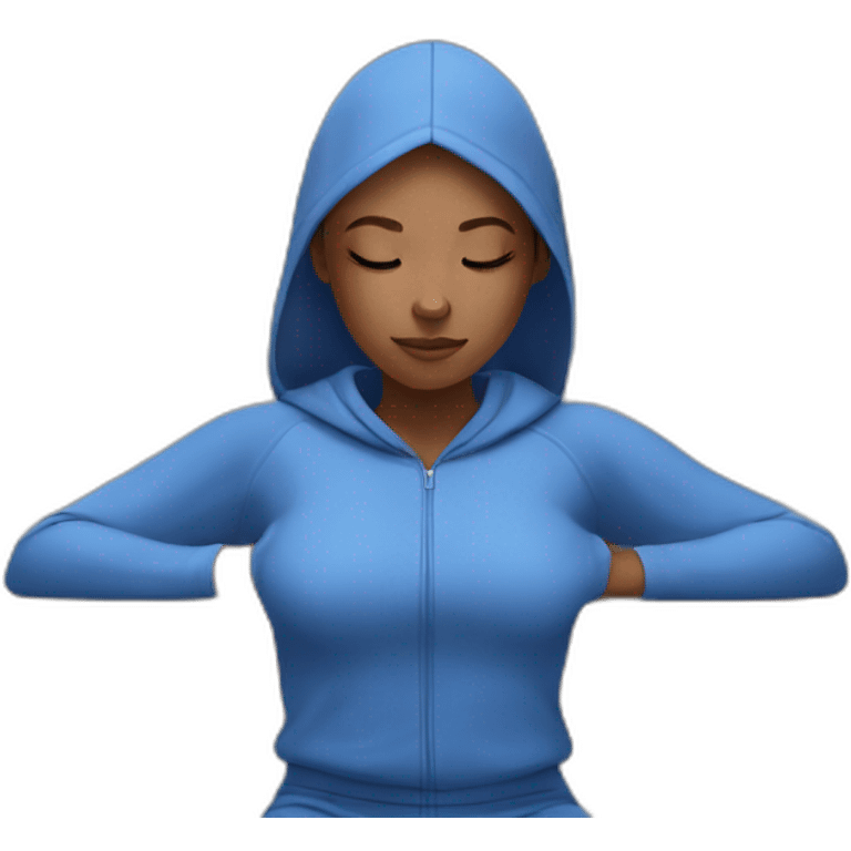 a girl in a blue tracksuit meditates emoji