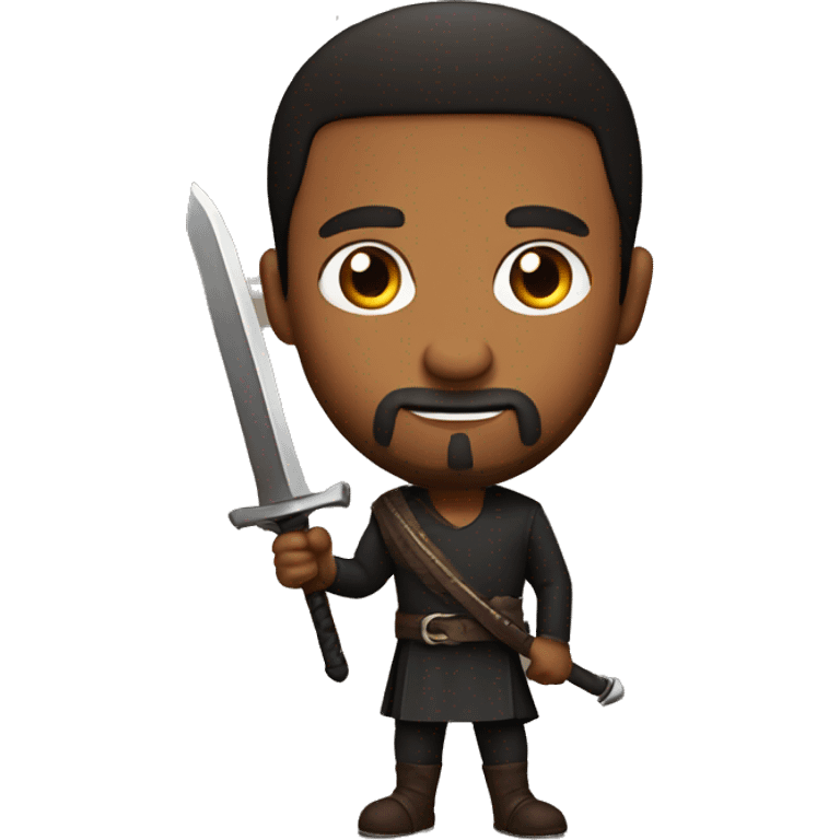 BROWN MAN WITH BEARD HOLDING A LONG BLACK THICK SWORD emoji