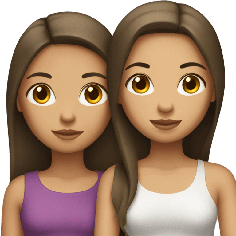 two girls with brunette hair and straight emoji