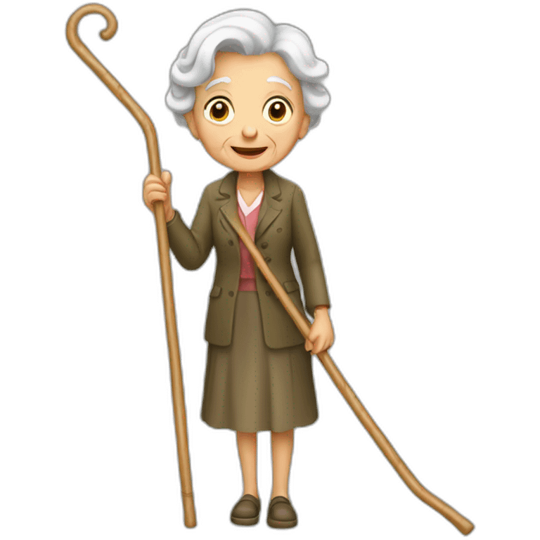 Cane using old woman emoji