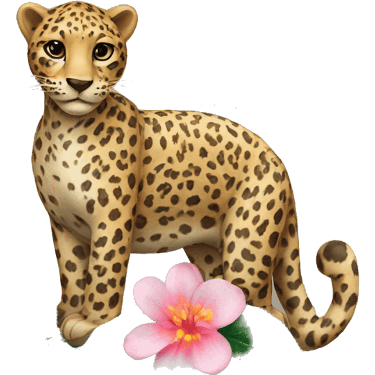 leopard with a flower emoji