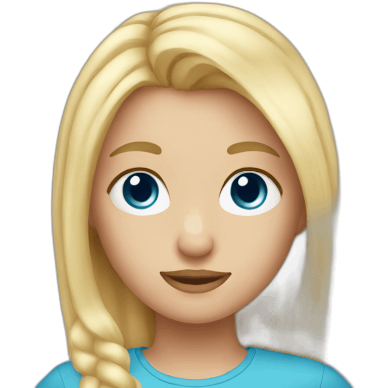 make an emoji of a girl with blue eyes and blond hair holding an iPhone emoji