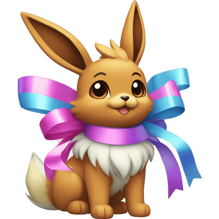 Shiny colorful Eevee with ribbons emoji