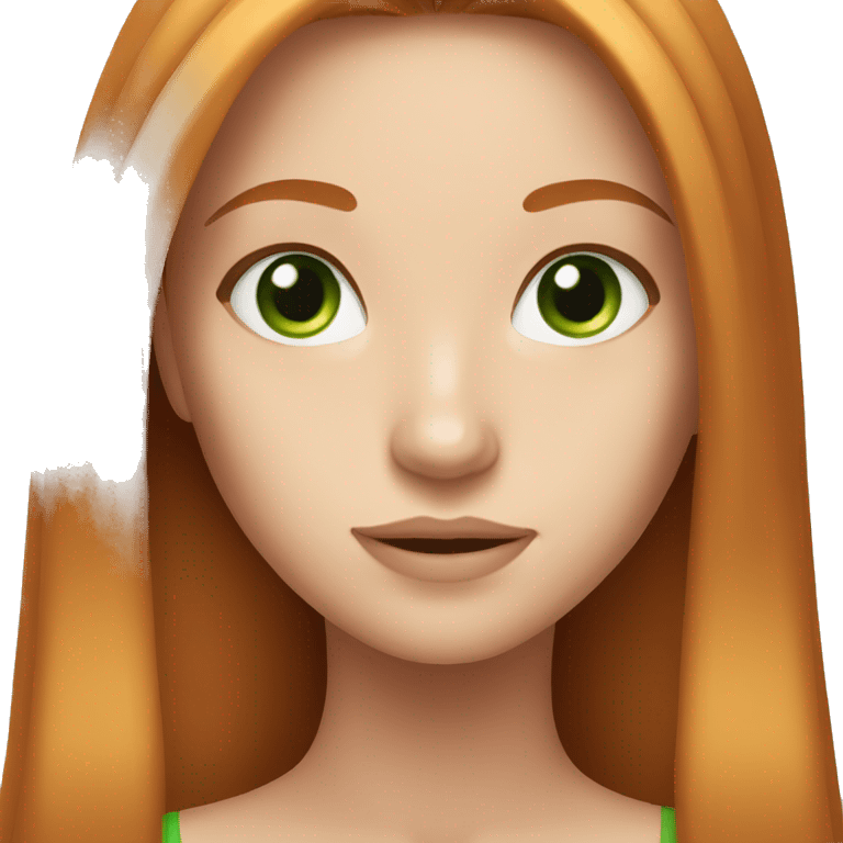 Beautiful girl with long straight ginger hair and green eyes emoji