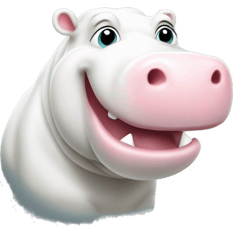 white happy hippopotamus turned head   emoji