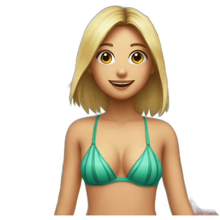 A girl in bikini with a water melon emoji