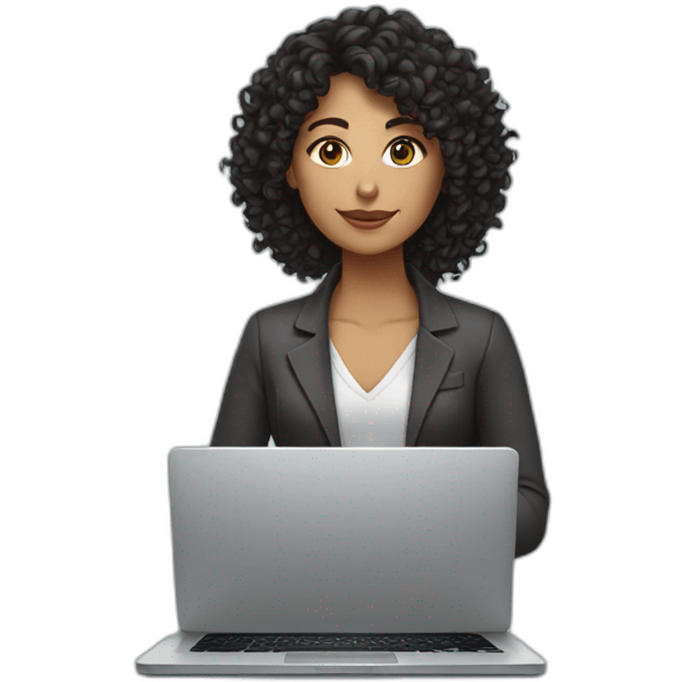 curly dark haired woman with a laptop emoji