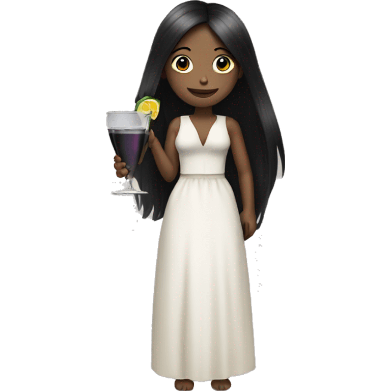 Pale girl with long black hair with chest holding cocktail emoji