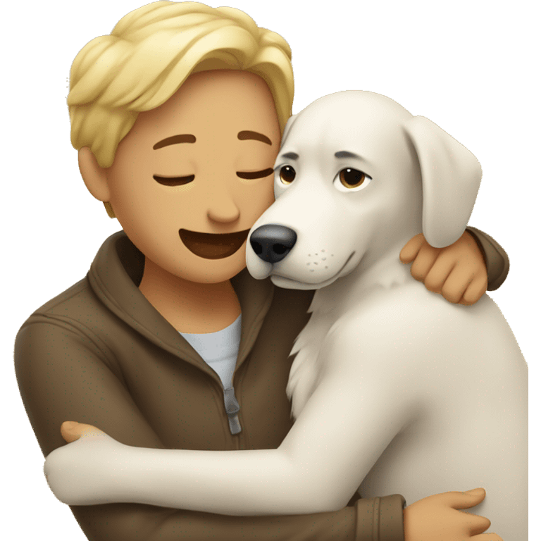 Human hugging a dog emoji