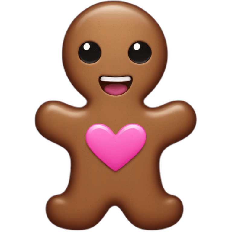 Dark brown gingerbread man with pink heart-shaped eyes emoji